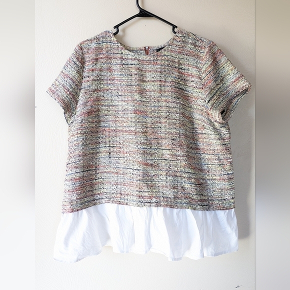 HALOGEN Tweed Peplum Blouse, Layered Look, Multicolored, Professional, XL - Picture 1 of 8
